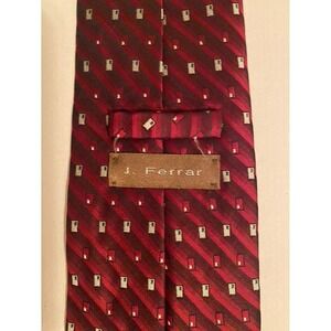 J. Ferrar Mens Burgundy Red Geometric Striped Silk Blend‎ Necktie Formal Tie